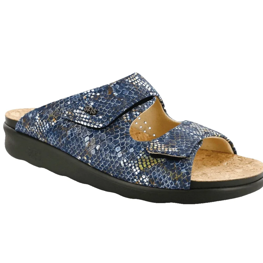 SAS Cozy Leather Multisnake Navy Tri Pad Comfort Adjust Sandals Size 7M